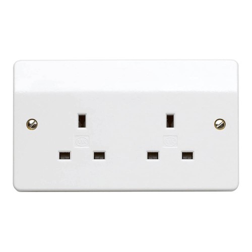 MK K781 WHI 2 Gang 13A Unswitched Socket in White Plastic, MK Logic Plus Twin Socket Unswitched Dual Earth