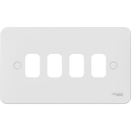 Lisse 4 Gang Grid Cover Plate Double Size Plate c/w Mounting Frame, White Moulded, Schneider GGBL04G