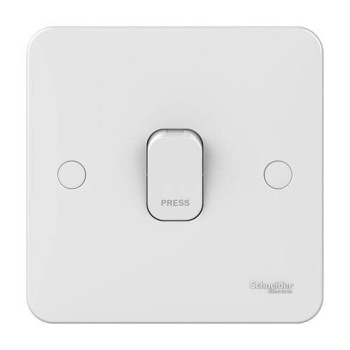 Lisse 1 Gang 2 Way Retractive 10A Switch in White Moulded with Press symbol, Schneider GGBL1012RP