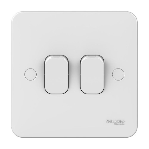 Lisse 2 Gang 2 Way 10AX Plate Switch in White Moulded, Schneider GGBL1022 Double Switch