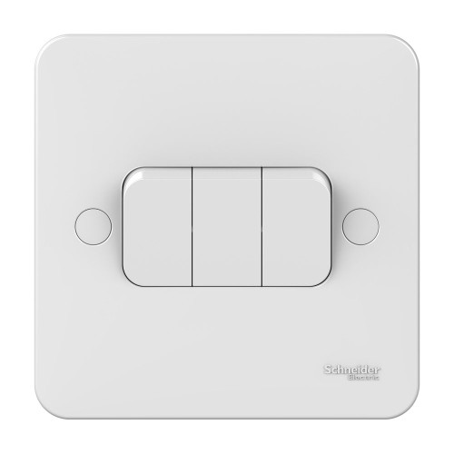 Lisse 3 Gang 2 Way 10AX Plate Switch in White Moulded, Schneider GGBL1032 Triple Switch