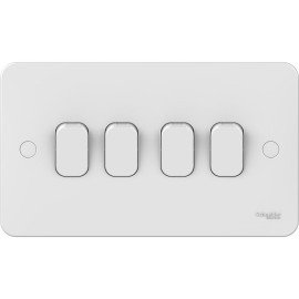 Lisse 4 Gang 2 Way 10AX Plate Switch in White Moulded, Schneider GGBL1042 4G Switch