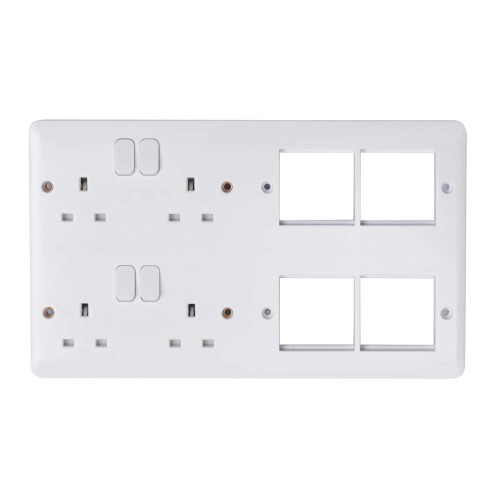 Schneider Lisse GGBL3020D8MP Deco 2x2Gang 13A Double Pole Switched Socket 4x2 Euro Modules White Plastic