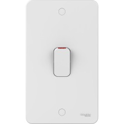 Lisse 2 Gang 50A Vertical Double Pole Switch with Red Indicator in White Moulded, Schneider GGBL4021 DP Switch with LED