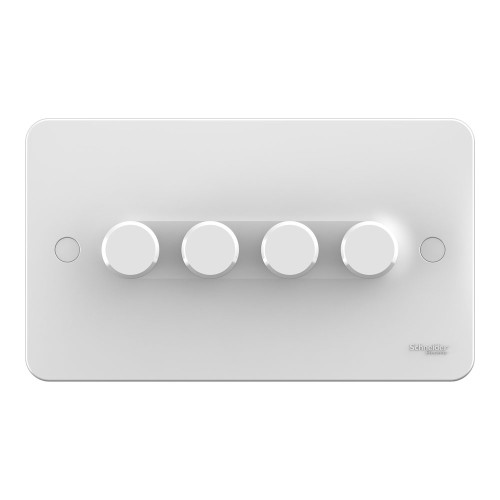 Lisse 4 Gang 2 Way 250W/VA Dimmer in White Moulded, Schneider GGBL6042CS Universal Dimmer on Twin Plate