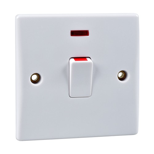 1 Gang 20AX Double Pole Switch with Neon Moulded White Plastic Schneider Ultimate GU2011