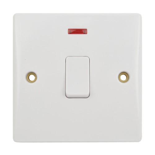 1 Gang 20AX DP Switch with Neon and Flex Outlet Moulded White Plastic Plate Schneider GU2014