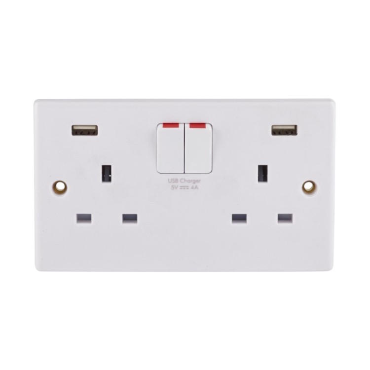 Twin Double Switched Socket White 13amp Plug 2 Gang 240 New 