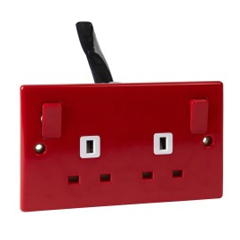 2 Gang 13A Double Pole Switched Socket in Red Plastic Slimline Plate Schneider GU3030RD