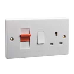 45A Cooker Switch with 13A Switched Socket in White Plastic Slimline Double Plate Schneider GU4000