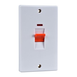 1 Gang 50A Red Cooker Switch with Neon Indicator Vertical Plate White Plastic Slimline Schneider GU4021