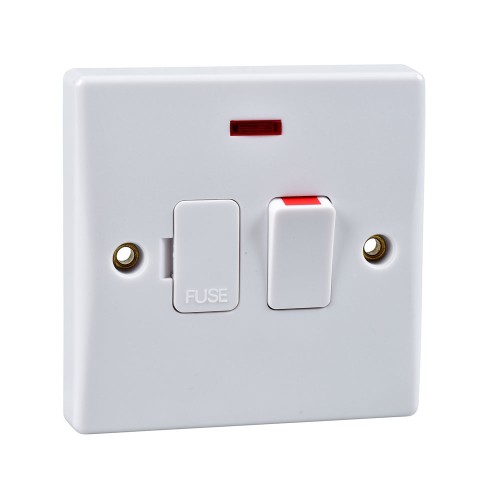 1 Gang 13A Switched Spur with Flex Outlet and Neon Indicator, White Plastic Slimline Schneider GU5014