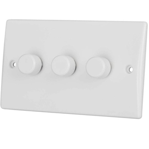 3 Gang 2 Way LED and Mains Dimmer Switch in White Plastic 75W/VA per Dimmer Schneider GU6032LM Slimline Ultimate