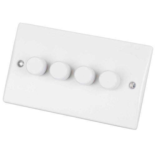 4 Gang 2 Way LED and Mains Dimmer Switch in White Plastic 75W/VA per Dimmer Schneider GU6042LM Slimline Ultimate