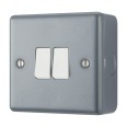 Metal Clad 2 Gang 2 Way 20A 16AX Twin Switch with Surface Mounting Box, BG Crusader MC542 Plateswitch
