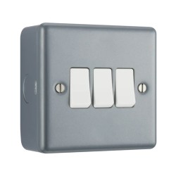 Metal Clad 3 Gang 2 Way 20A 16AX Triple Switch with Surface Mounting Box, BG Crusader MC543 Plateswitch