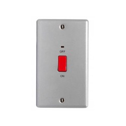Metal Clad 45A DP Red Rocker Switch with Neon on a Vertical Double Plate with Surface Mounting Box, BG Electrical MC572