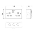 Metalclad 2 Gang 13A Switched Double Socket with Surface Mounting Box, BG Electrical MC522 Double Pole Socket