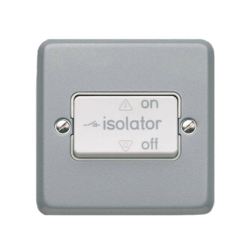 MK Metalclad Plus 10A Triple Pole Fan Isolator Switch with Surface Mounting Box, MK K2859ALM Metal Clad Grey without Switchlock