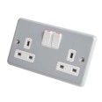 MK Metal Clad 2 Gang 13A Switched Socket Double Pole with Surface Mounting Box, MK Metalclad Plus K2946ALM