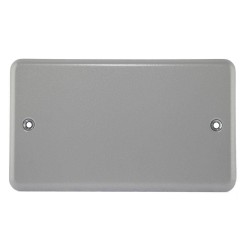 MK K3369ALM Metalclad 2 Gang Blank Plate in Metal Grey without Back Box, Twin Metal Blanking Plate