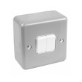MK K3592ALM Metal Clad 2 Gang 2 Way 10A Switch in Metal Grey with Surface Back Box, MK Metalclad Plus