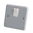 MK K5212ALM Metal Clad 1 Gang 20A Double Pole Switch with Surface Mounting Box in Metallic Grey, MK Metalclad Plus