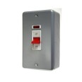 MK K5230ALM Metal Clad 45A Double Pole Red Rocker Switch with Neon on Double Vertical Plate with Back Box, MK Metalclad Plus