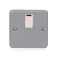 MK K5232ALM Metal Clad 1 Gang 20A Double Pole Single Switch with Neon with Surface Back Box, MK Metalclad Plus