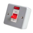 MK K5240ALM Metal Clad 1 Gang 32A Double Pole Red Rocker Switch with Neon with Surface Back Box, MK Metalclad Plus