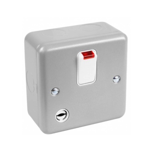MK K5242ALM Metal Clad 20A Double Pole Switch with Neon and Flex Outlet with Surface Back Box, MK Metalclad Plus