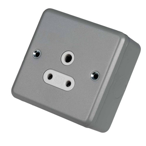 MK Metal Clad K842ALM 1 Gang 5A Unswitched Round Pin Socket with Surface Back Box, MK Metalclad Plus