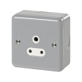 MK Metal Clad K842ALM 1 Gang 5A Unswitched Round Pin Socket with Surface Back Box, MK Metalclad Plus