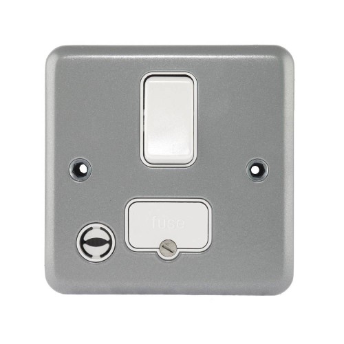 MK K932ALM Metal Clad 13A DP Switched Fused Spur with Flex Outlet and Surface Back Box, MK Metalclad Plus