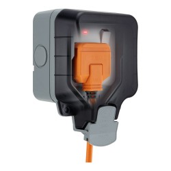 Weatherproof 1 Gang 13A Unswitched Socket with Power Indicator IP66 with Cover Closed, BG Electrical WP21 Outdoor Socket