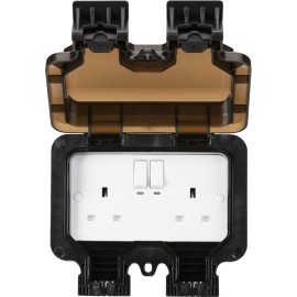 IP66 2 Gang 13A Smart Switched Outdoor Socket in Black with Protective Lid Knightsbridge OP9KW