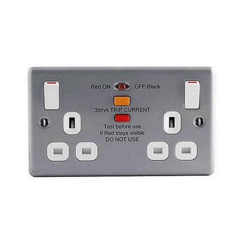 Metal Clad 2 Gang 13A 30mA RCD Protected Switched Socket Outlet with Back Box BG Electrical MC522RCD RCD Safety Socket
