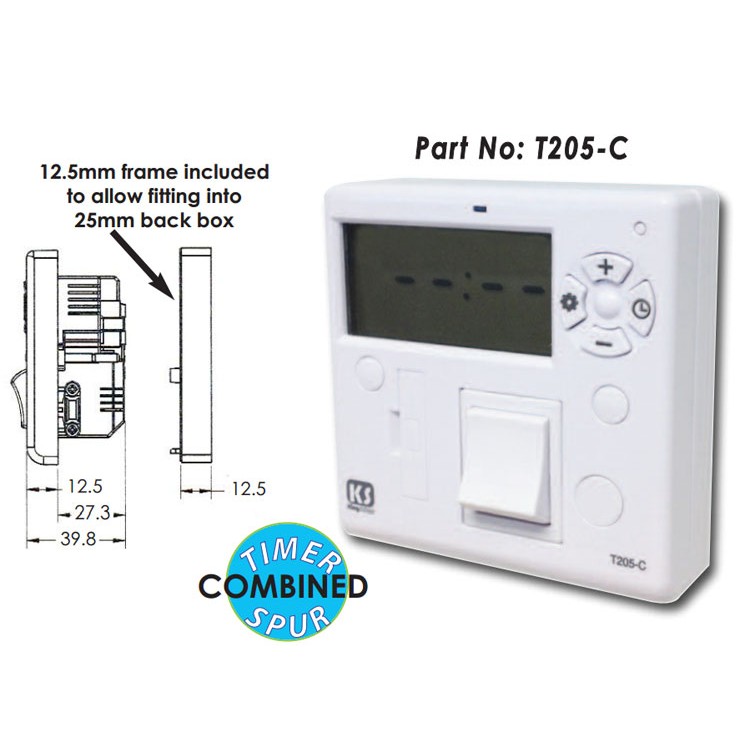 CHOSRY 7-Day 24 Hour Programmable Fused Spur Timer Switch with Boost and Advance Functions for Electric Towel Rails Heating & Lighting