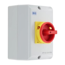 BG CPRSD463-01 IP65 63A 4 Pole Insulated AC Rotary Isolator with Red/Yellow Padlockable Handle