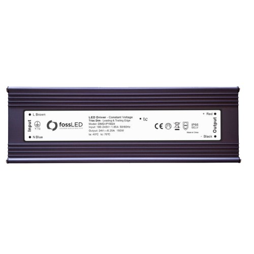 IP66 rated 24V DC 150W 5-100% Dimmable LED Driver Constant Voltage Triac Dim, FOSS LED DIMD-IP15024