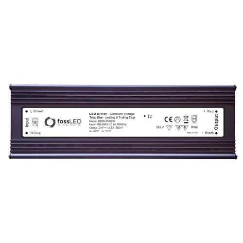 IP66 rated 24V DC 300W 5-100% Dimmable LED Driver Constant Voltage Triac Dim, FOSS LED DIMD-IP30024