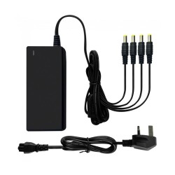 4 Way Splitter: 12V 5A Four Outlet Power Supply Unit with Clover Lead in Black