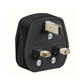 13A 3 Pin Black Plugtop, Masterplug Mains UK Black PVC Plug with Fuse and Brass Pins (plug only)