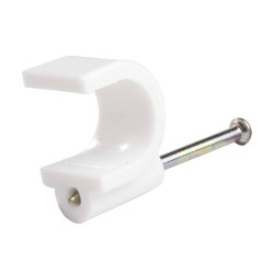 White Nail Cable Clip for Round 14mm cable (pack of 50), Schneider Tower 70CWRC14