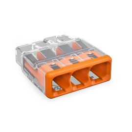Wago 2773-403 3 x 4mm 32A Push Wire Connector in Orange and Transparent for Cable up to 4mm2, Compact Splicing Connector