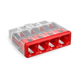 Wago 2773-404 4 x 4mm 32A Push Wire Connector in Red and Transparent for Cables up to 4mm2, Compact Splicing Connector