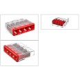 Wago 2773-404 4 x 4mm 32A Push Wire Connector in Red and Transparent for Cables up to 4mm2, Compact Splicing Connector