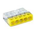 Wago 2773-405 5 x 4mm 32A Push Wire Connector for 5-conductor up to 4mm2 in Yellow with Transparent, Compact Splicing Connector