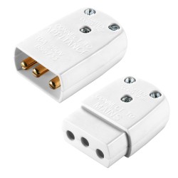 10A 3 Terminal In-line Flex Connector in White, 3 Pin Male/Female Connector BG Electrical 452-01