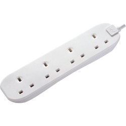 4 Gang 13A Socket Extension Lead Unswitched in White with 5m Cable, BG Masterplug BFG5N-MP